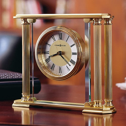 Howard Miller Athens Brass and Beveled Glass Quartz Clock