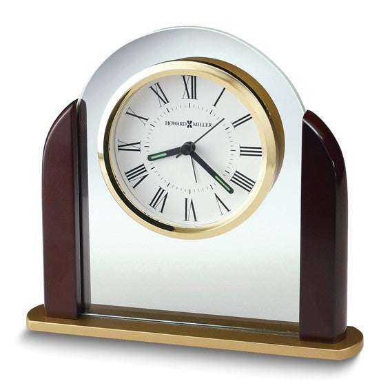 Howard Miller Derrick Reloj despertador de cuarzo de madera con acabado de palisandro y vidrio