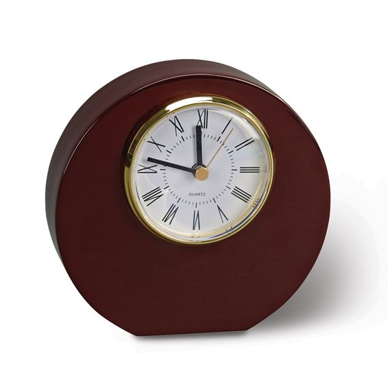 Reloj de mesa redondo de cuarzo con acabado de madera de alto brillo