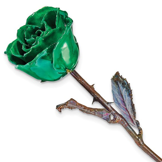 Rosa real recortada en cobre bañada en laca verde turquesa