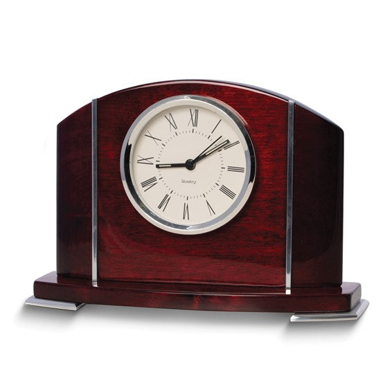 Reloj de sobremesa con movimiento de cuarzo de acero inoxidable y madera con acabado de caoba Edison