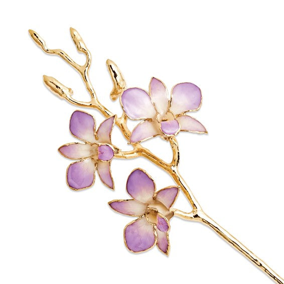 24K Gold Dipped Lacquered Genuine Lilac and White Real Orchid Stem