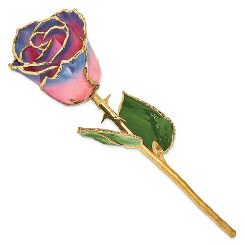 24K Gold Dipped Lacquered Genuine Pink and Navy Rose
