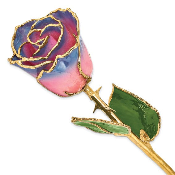 24K Gold Dipped Lacquered Genuine Pink and Navy Rose