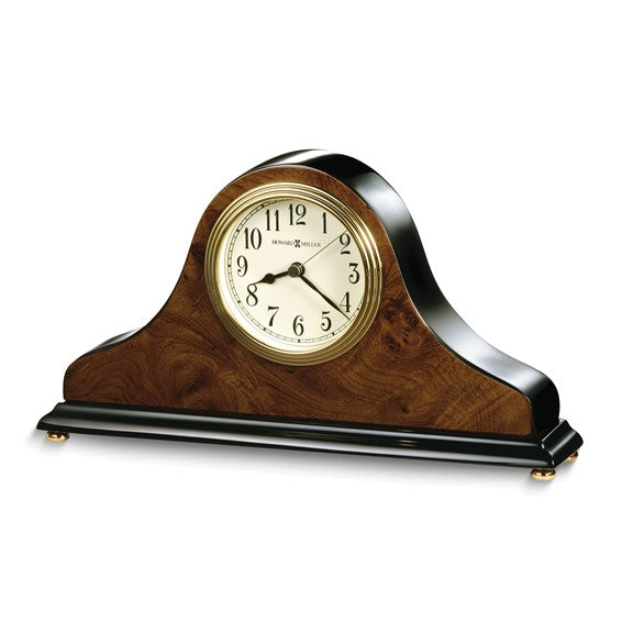 Howard Miller Baxter Reloj de mesa de cuarzo de madera con acabado de piano de nogal brillante