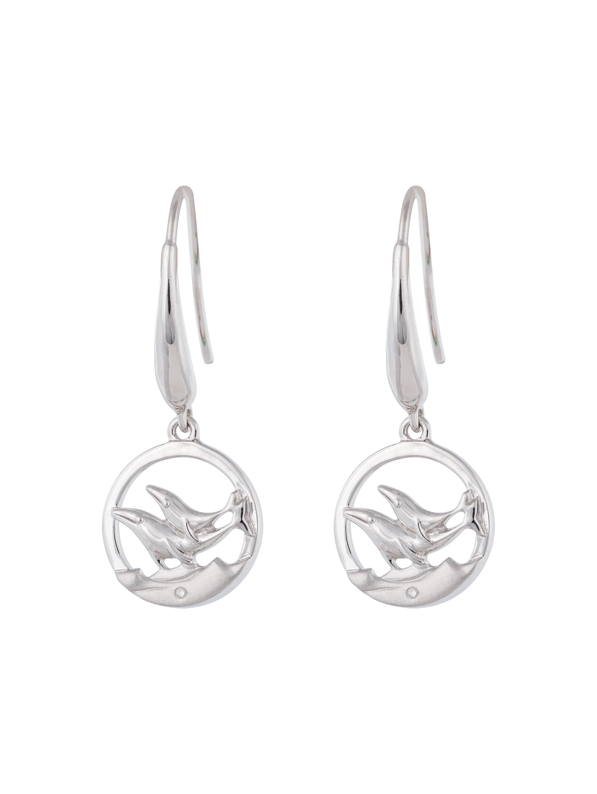925 Sterling Silver 0.01cttw Canadian Diamond Grey Whale and Calf Dangle Earrings