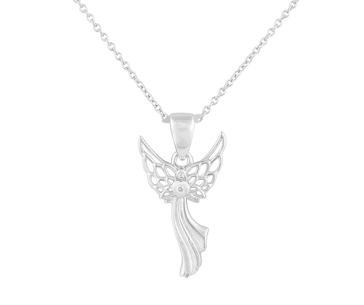 925 Sterling Silver 0.015cttw Canadian Diamond Guardian Snow Angel Pendant