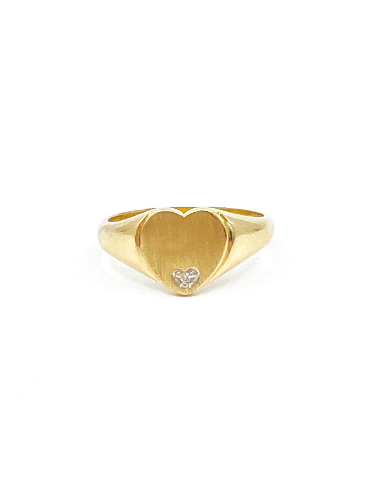 Anillo tipo sello con forma de corazón y diamantes de 0,007 quilates en oro amarillo de 10 quilates, talla 6