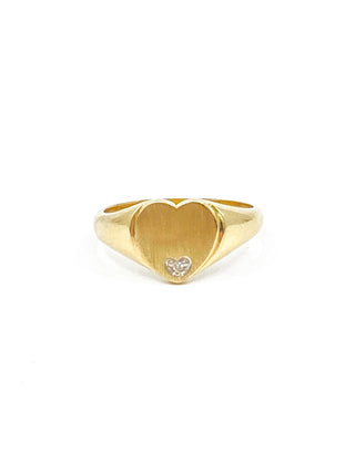 10K Yellow Gold 0.007 Diamond Heart Shape Signet Ring