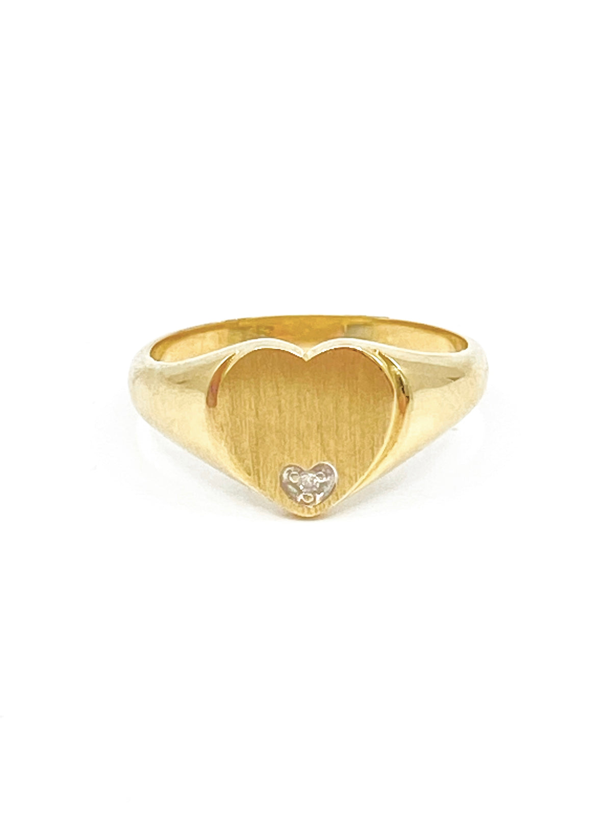 10K Yellow Gold 0.007 Diamond Heart Shape Signet Ring, size 6