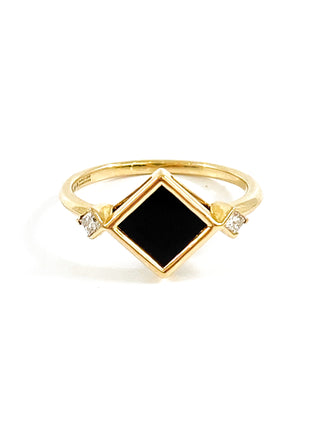 10K Yellow Gold 6mm Onyx And 0.084cttw Canadian Diamond Ring