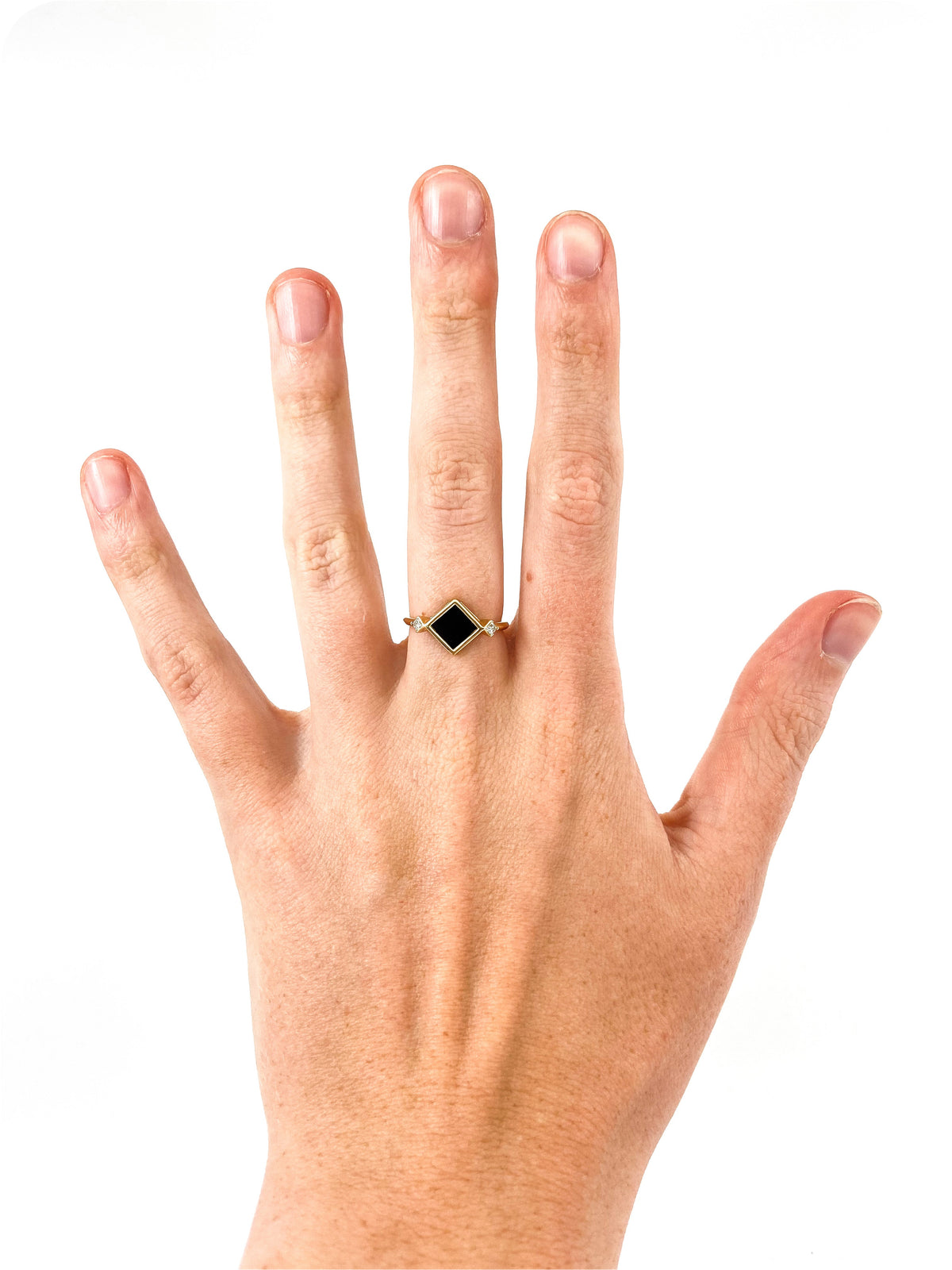 10K Yellow Gold 6mm Onyx And 0.084cttw Canadian Diamond Ring, size 6.5