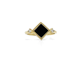 10K Yellow Gold 6mm Onyx And 0.084cttw Canadian Diamond Ring, size 6.5