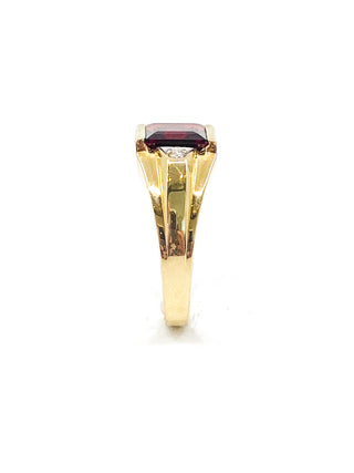 Anillo para caballero de oro amarillo de 10 quilates, granate auténtico de 3,0 quilates y diamante de 0,03 quilates, talla 10