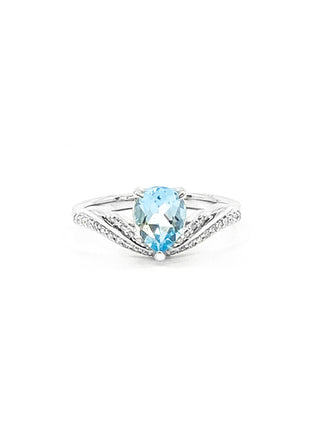 Anillo de oro blanco de 10 quilates con topacio azul genuino de 1,40 quilates y diamante de 0,16 quilates, talla 6,5
