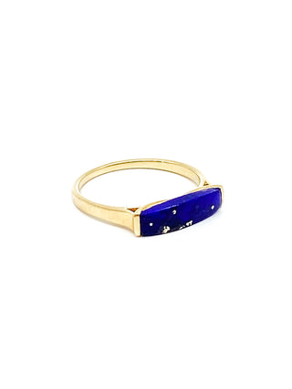 Anillo de lapislázuli genuino de oro amarillo de 10 quilates, 14 mm, tamaño 6,5