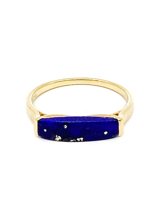 Anillo de lapislázuli genuino de oro amarillo de 10 quilates, 14 mm, tamaño 6,5