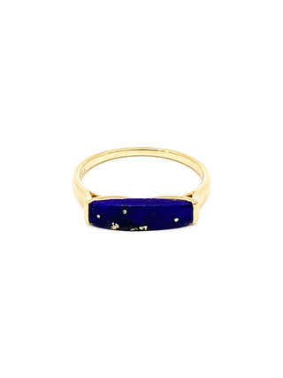 Anillo de lapislázuli genuino de oro amarillo de 10 quilates, 14 mm, tamaño 6,5