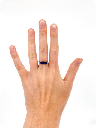 Anillo de lapislázuli genuino de oro amarillo de 10 quilates, 14 mm, tamaño 6,5