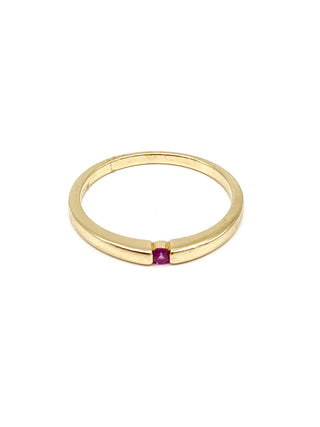 Anillo de oro amarillo de 10 quilates con rubí auténtico de 0,07 quilates, talla 6
