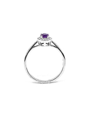 Anillo de oro blanco de 10 quilates con amatista genuina de 0,30 quilates y halo de diamantes de 0,13 quilates, tamaño 6,5