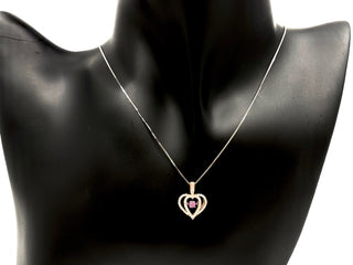 Seguimiento: collar de oro blanco y rosa de 10 quilates con zafiro rosa y diamante de 0,17 quilates, 18"