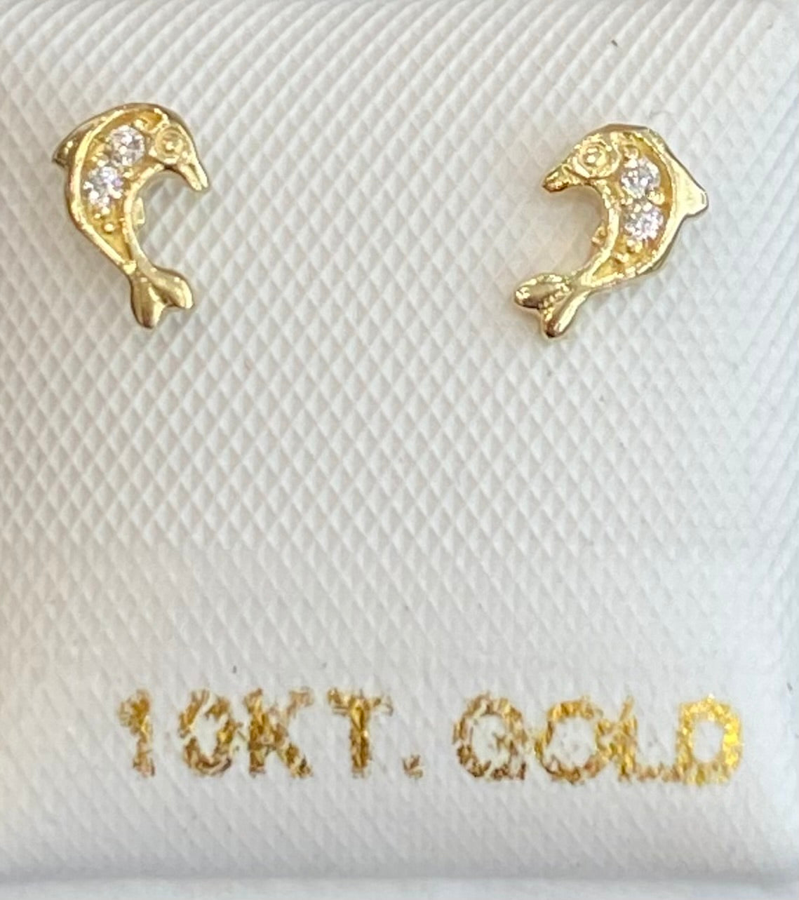 10K Yellow Gold Cubic Zirconia Dolphin Stud Earrings with Screw Backs - 5.75 x 4.0mm