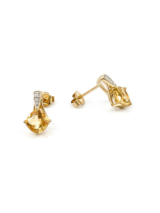 Pendientes de oro amarillo de 10 quilates con citrino auténtico de 1,00 quilates y diamantes de 0,026 quilates