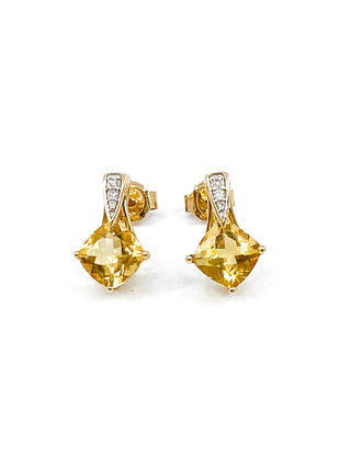 Pendientes de oro amarillo de 10 quilates con citrino auténtico de 1,00 quilates y diamantes de 0,026 quilates