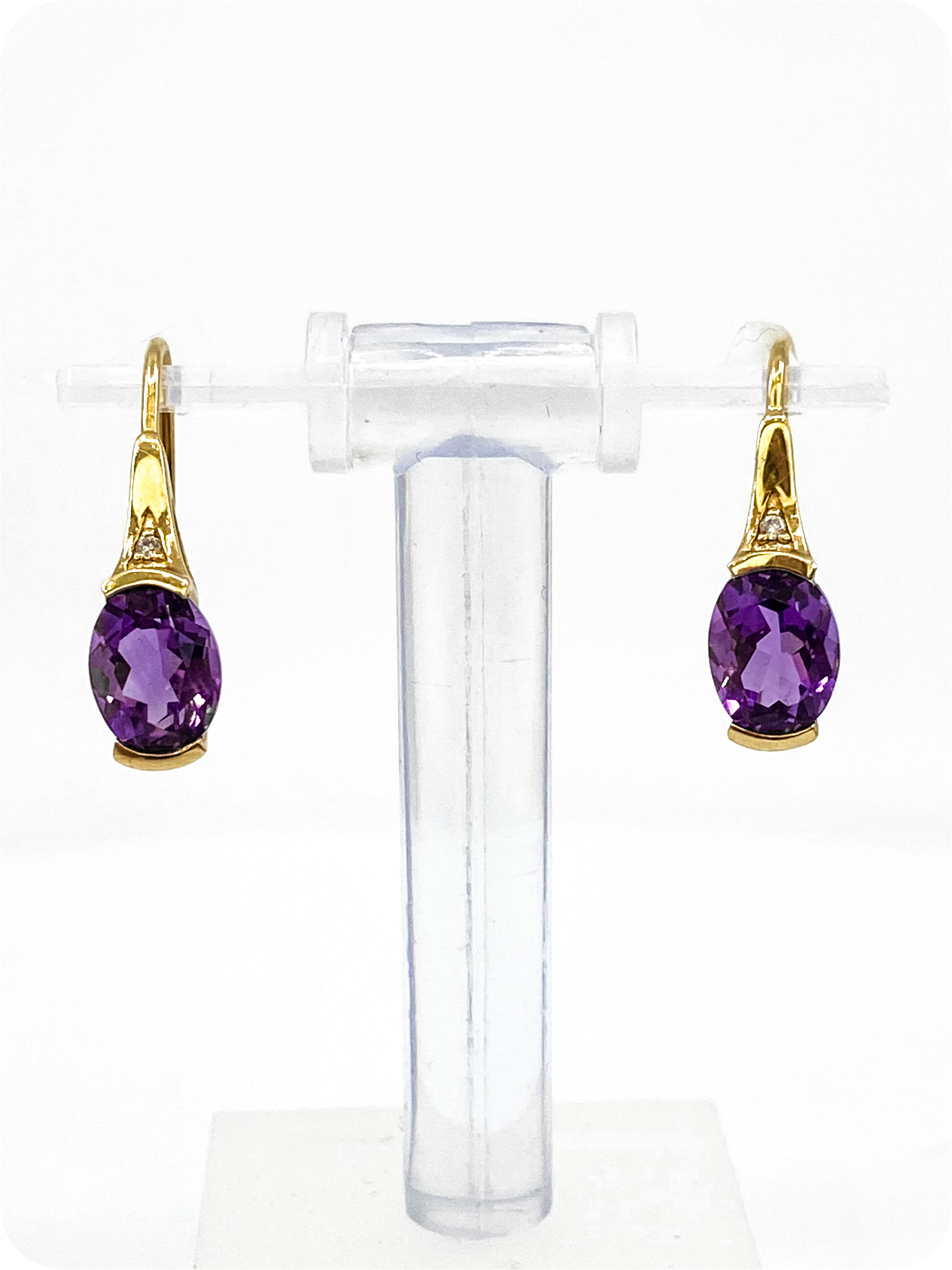 10K Yellow Gold 2.40cttw Genuine Amethyst and 0.02cttw Diamond Dangle / Drop Earrings