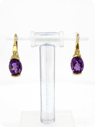 Pendientes colgantes / colgantes de oro amarillo de 10 quilates con amatista genuina de 2,40 quilates y diamantes de 0,02 quilates