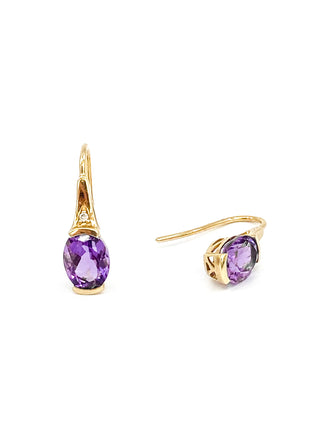 Pendientes colgantes / colgantes de oro amarillo de 10 quilates con amatista genuina de 2,40 quilates y diamantes de 0,02 quilates