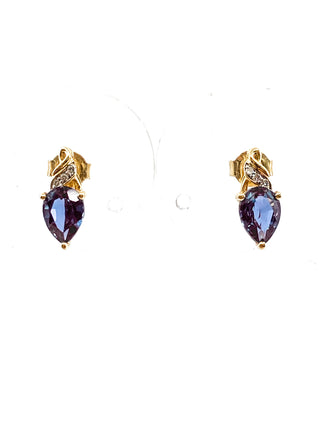 10K Yellow Gold 1.70cttw Created Alexandrite and 0.02cttw Diamond Earrings