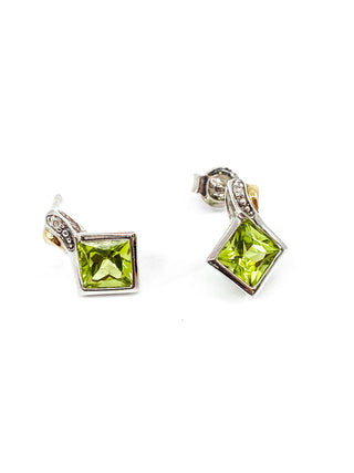 10K White & Yellow Gold 1.80cttw Genuine Peridot and 0.01cttw Diamond Earrings