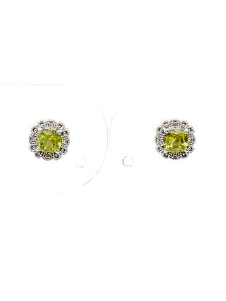 10K White Gold 1.00cttw Genuine Peridot and 0.03cttw Diamond Halo Earrings