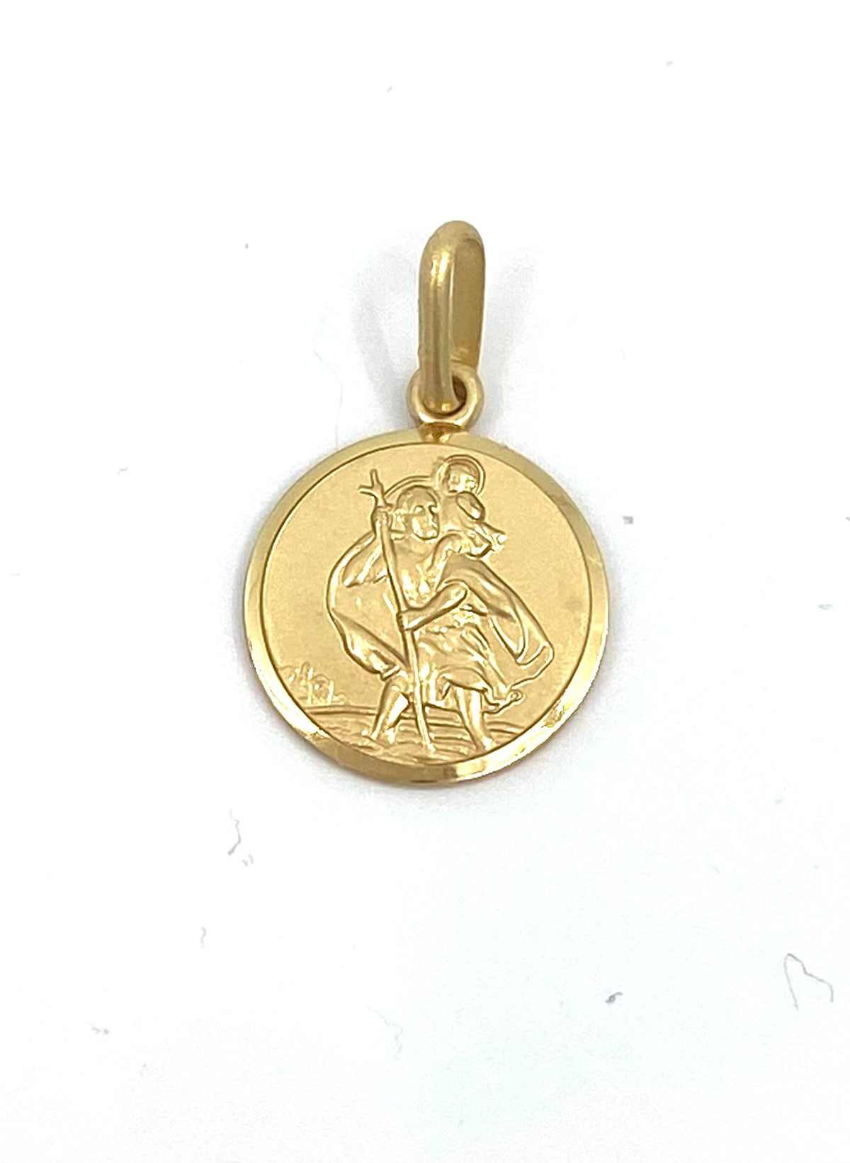 Dije 3D redondo de San Cristóbal en oro amarillo de 10 quilates - 10 mm