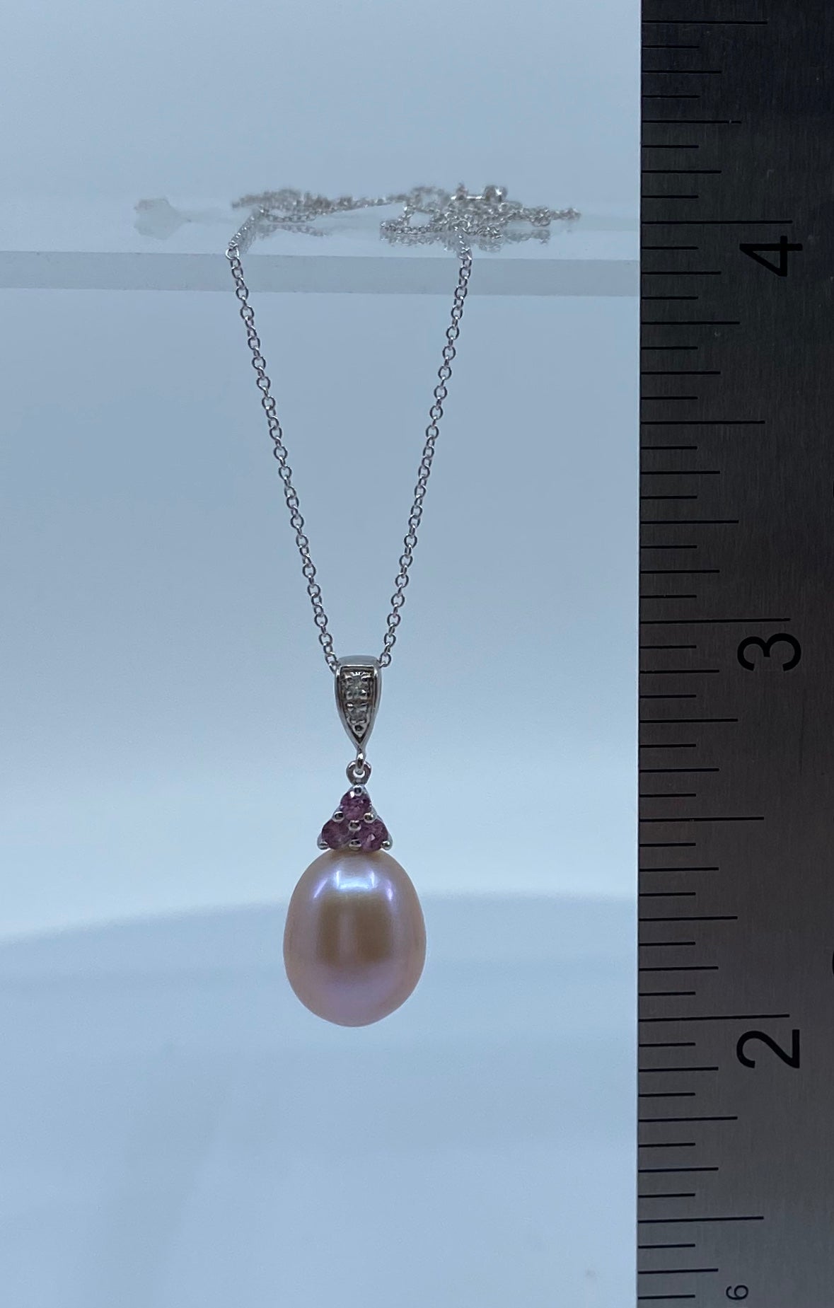 Pink Fresh Water Pearl, Pink Sapphire &amp; Diamond Pendant