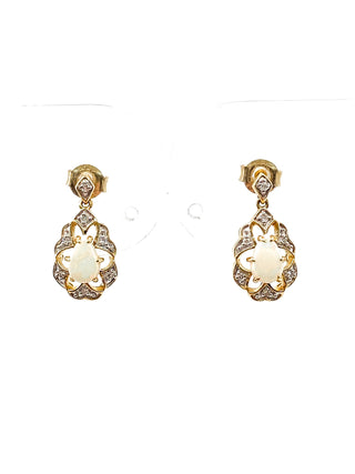 10K Yellow Gold 0.50cttw Genuine Opal and 0.06cttw Diamond Earrings
