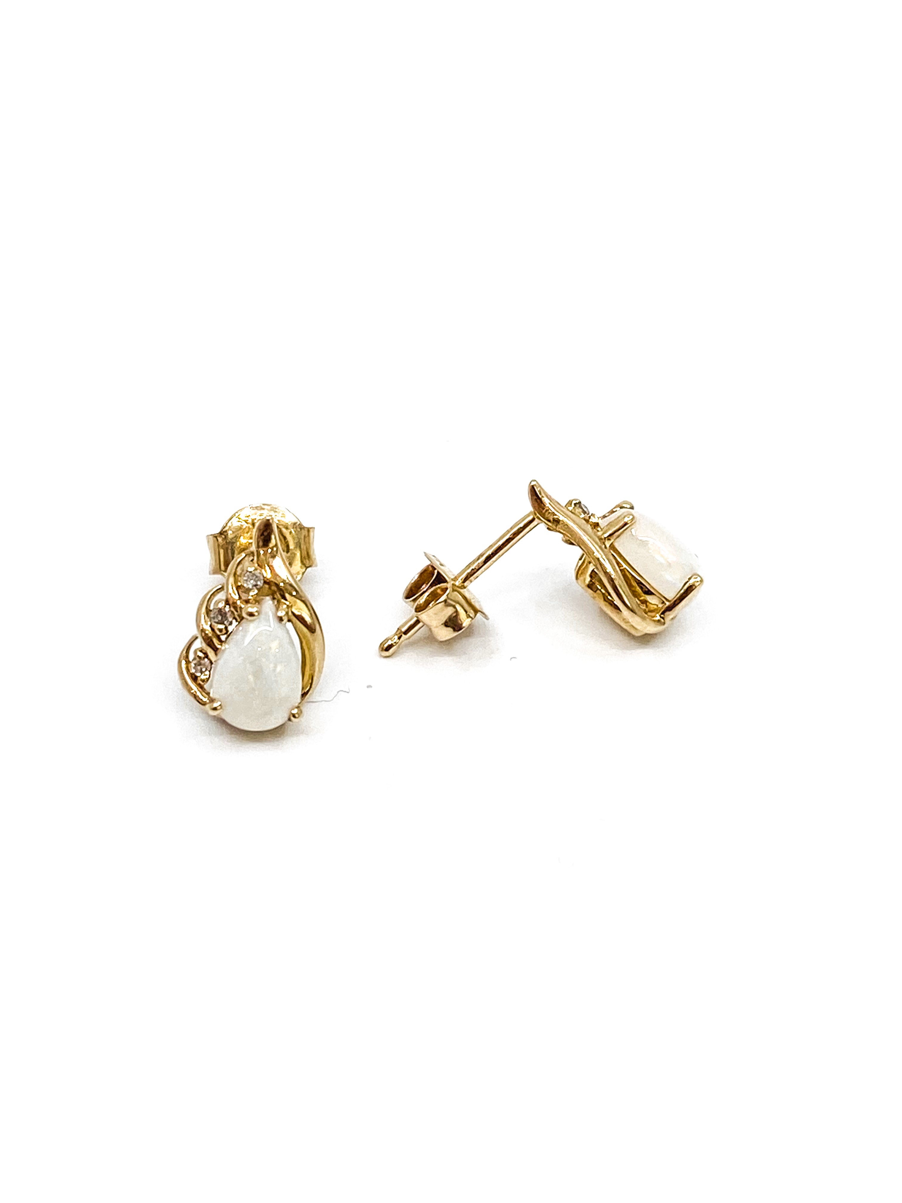 10K Yellow Gold 0.65cttw Genuine Opal and 0.03cttw Diamond Earrings