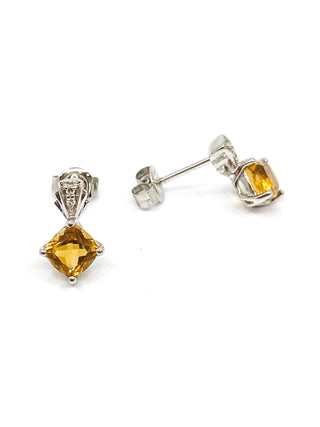 Pendientes de oro blanco de 10 quilates con citrino de 1,30 quilates y diamantes de 0,02 quilates