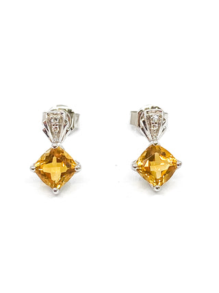 Pendientes de oro blanco de 10 quilates con citrino de 1,30 quilates y diamantes de 0,02 quilates