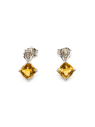 Pendientes de oro blanco de 10 quilates con citrino de 1,30 quilates y diamantes de 0,02 quilates