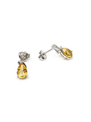 Pendientes de oro blanco de 10 quilates con citrino auténtico de 1,25 quilates y diamantes de 0,032 quilates