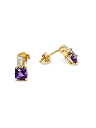 10K Yellow Gold 1.00cttw Genuine Amethyst & 0.025cttw Diamond Earrings- Discontinued