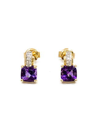 10K Yellow Gold 1.00cttw Genuine Amethyst & 0.025cttw Diamond Earrings- Discontinued