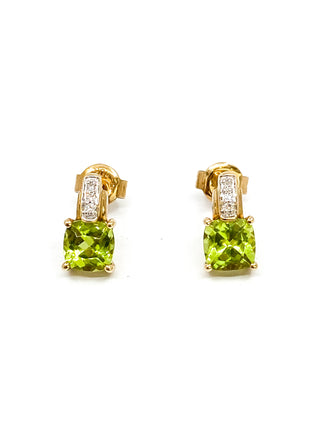 10K Yellow Gold 1.40cttw Genuine Peridot and 0.025cttw Diamond Earrings