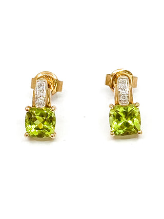 Pendientes de oro amarillo de 10 quilates con peridoto genuino de 1,40 quilates y diamantes de 0,025 quilates