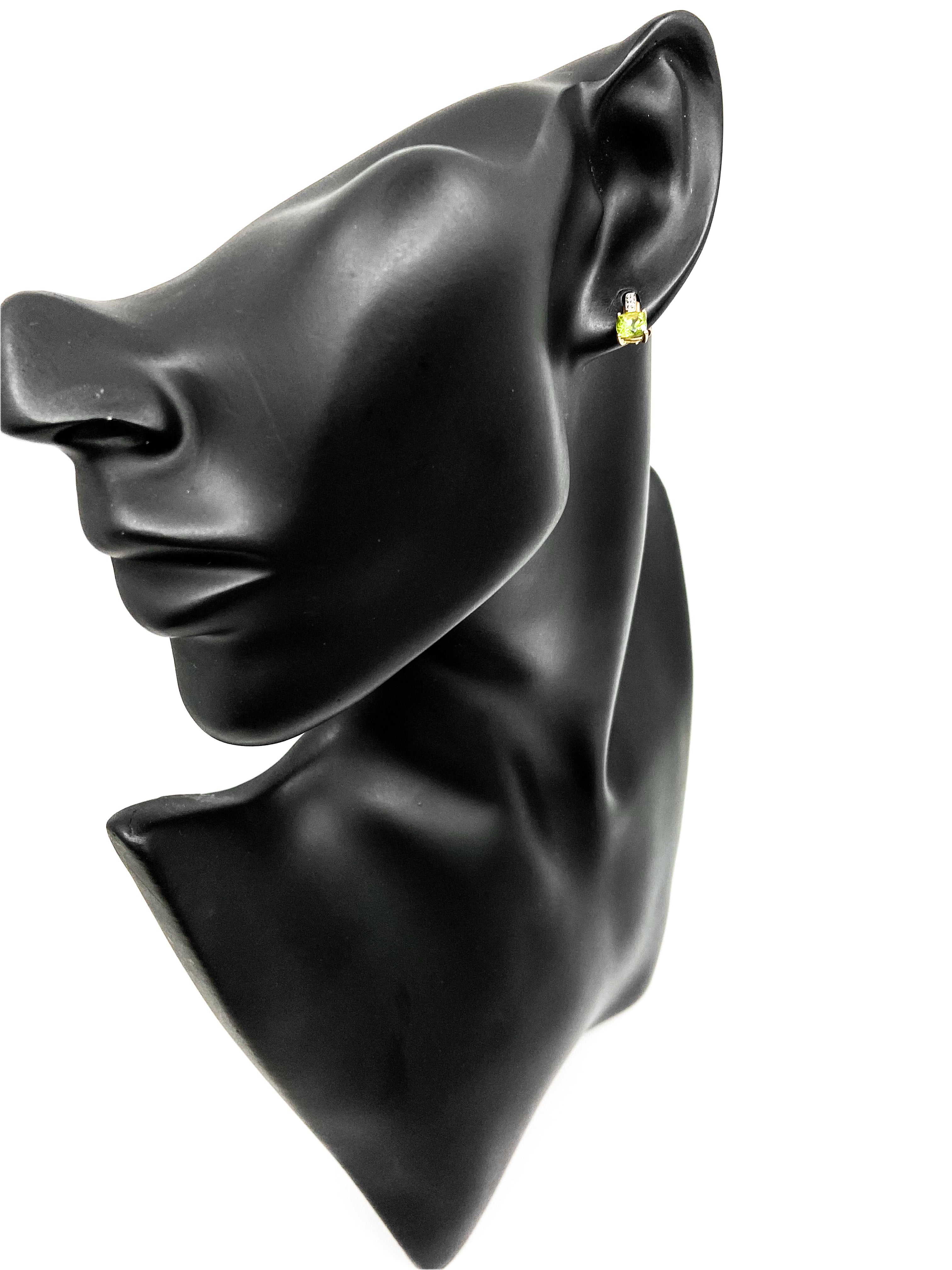 10K Yellow Gold 1.40cttw Genuine Peridot and 0.025cttw Diamond Earrings