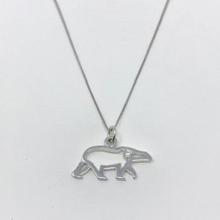 10K White Gold Canadian Diamond Polar Bear Pendant - 18"
