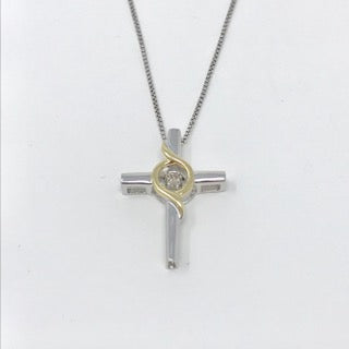 Colgante de diamante canadiense de 0,037 quilates de plata de ley y oro amarillo de 10 quilates, 18"